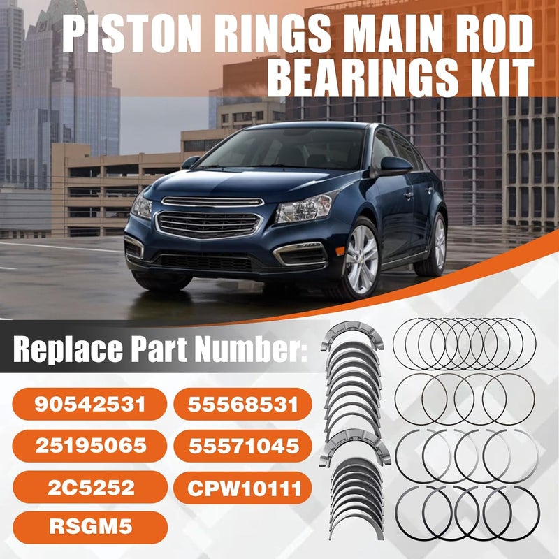 wfsulee Piston Rings Main Rod Bearings Kit fits for Chevy Cruze Buick Encore 1.4L L4 2011 2012 2013 2014 2015 Compatible with 90542531 - Image 2
